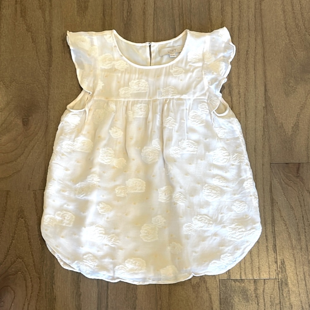 LOFT Petite White Floral Ruffle Shell - Size XSP